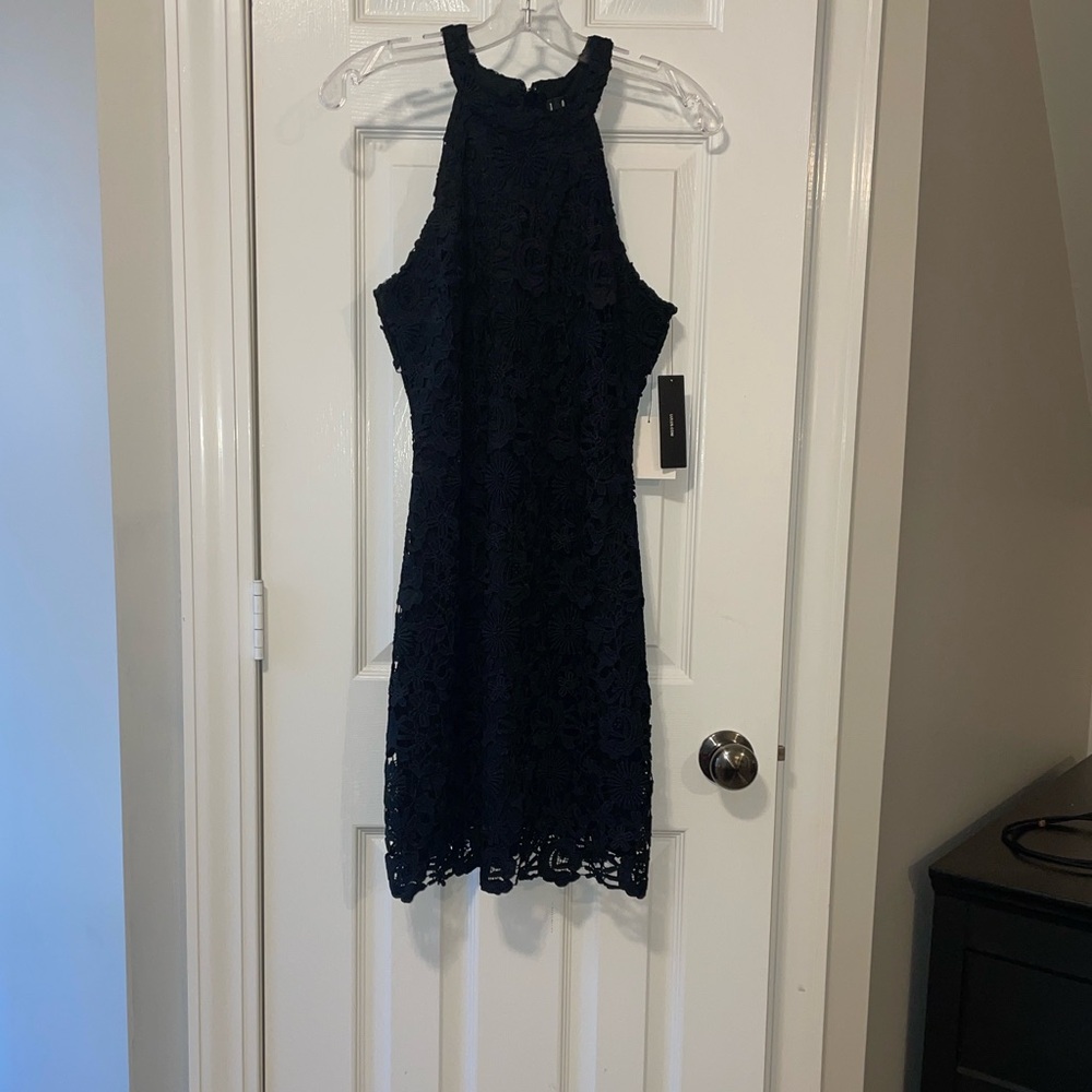 Lulu's Black Floral Lace Halter Mini Dress